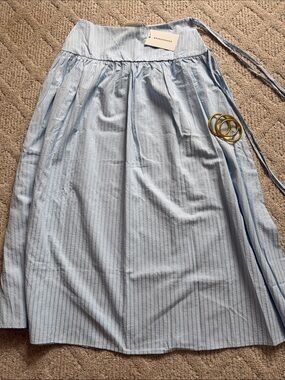 Light Blue Striped A-Line Long Skirt with Waist Ties